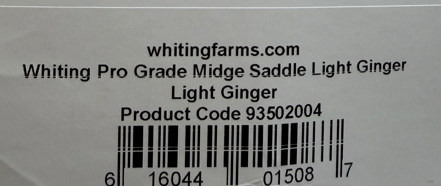 Whiting Pro Grade Midge Rooster Saddle, Light Ginger 303-SH-E-L