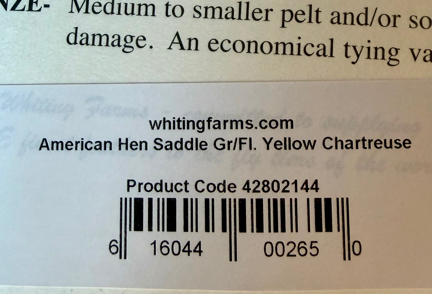 Whiting Farms American Hen Saddle Grizzly Fluor. Yellow Chartreuse 178-SH-E-L