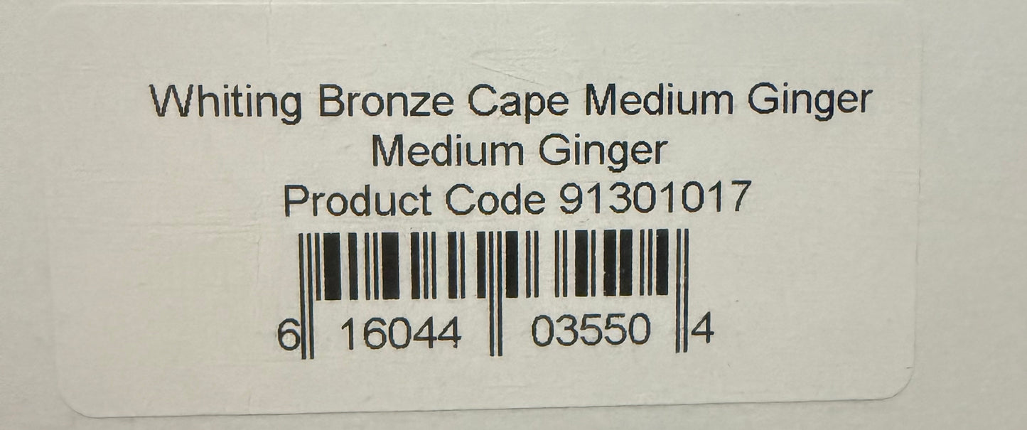Whiting Farms BRONZE Grade Fly Tying Cape : MED GINGER 015