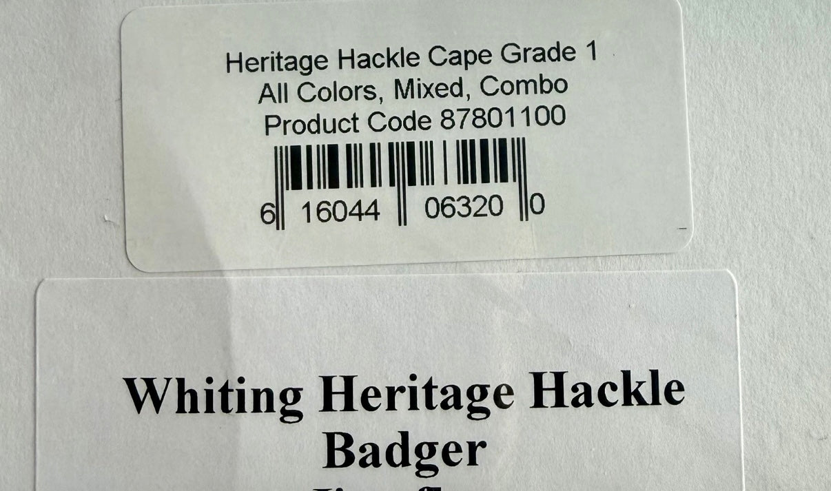 Whiting Farms Heritage Hackle Cape Grade 1 Badger 251-SH-E-L