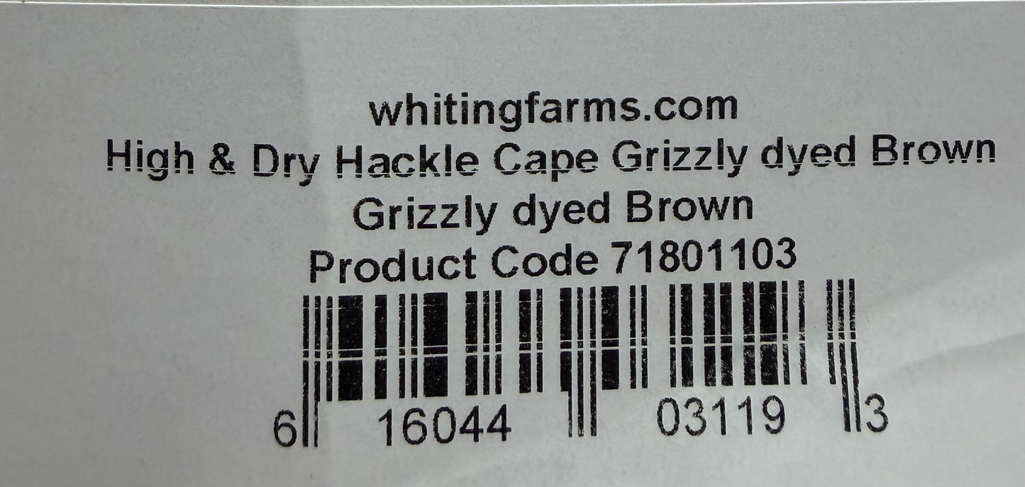 Whiting High and Dry Hackle Cape Grizzly Dyed Brown 291-SH-E-L