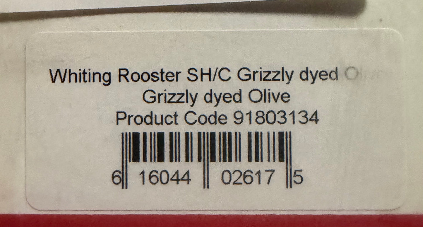 Whiting Farms Soft Hackle Brahma Hen Chickabou Pelt Grizzly dyed Olive 217-SH-E-L