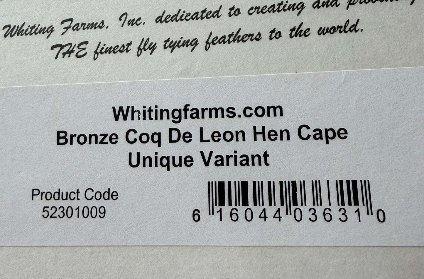 Whiting Farms Bronze grade Coq de Leon Hen Cape Unique Variant 203-SH-E-L