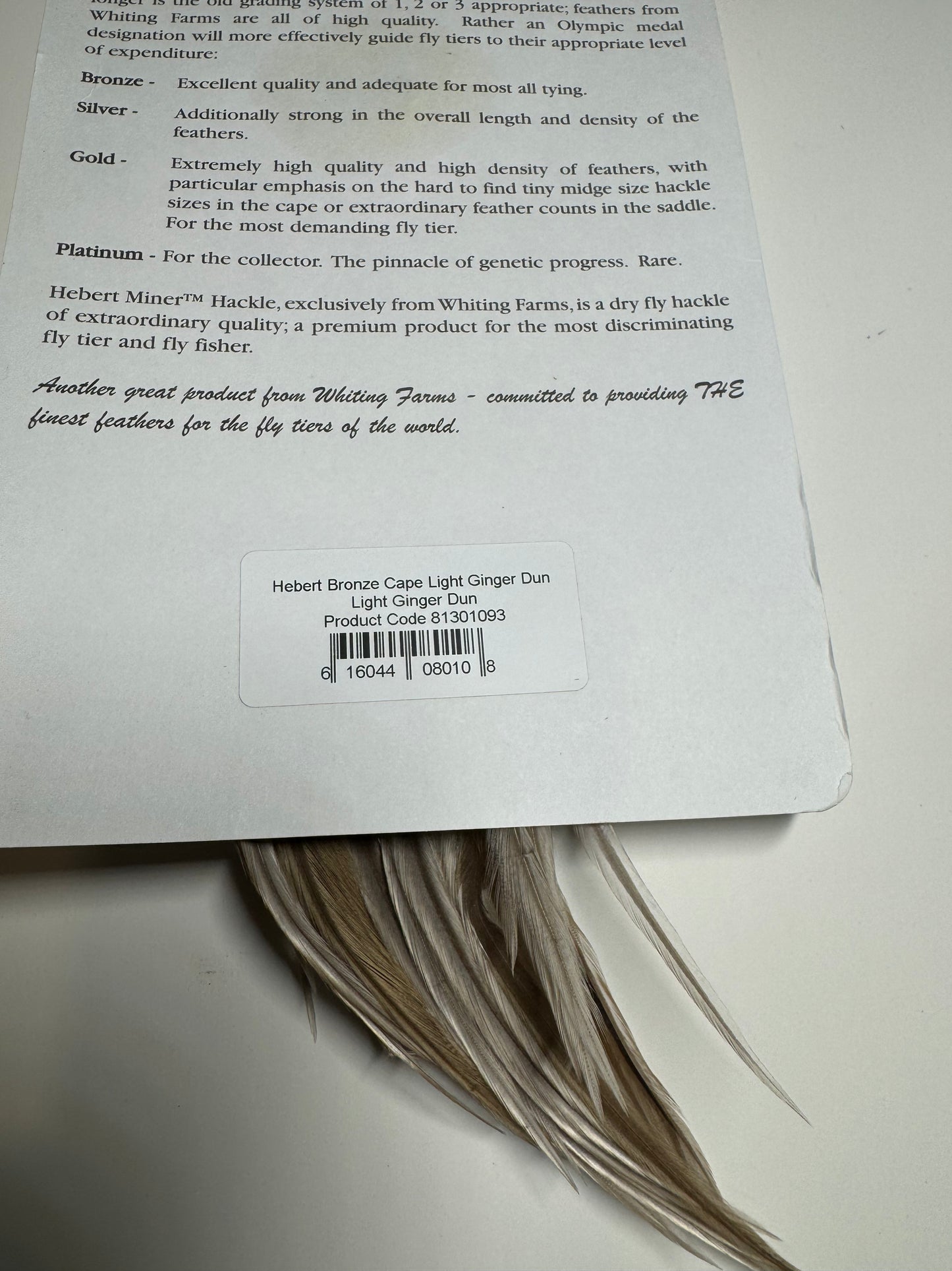 Whiting Farms Hebert Miner Bronze Cape: Light Ginger Dun Splash SH010