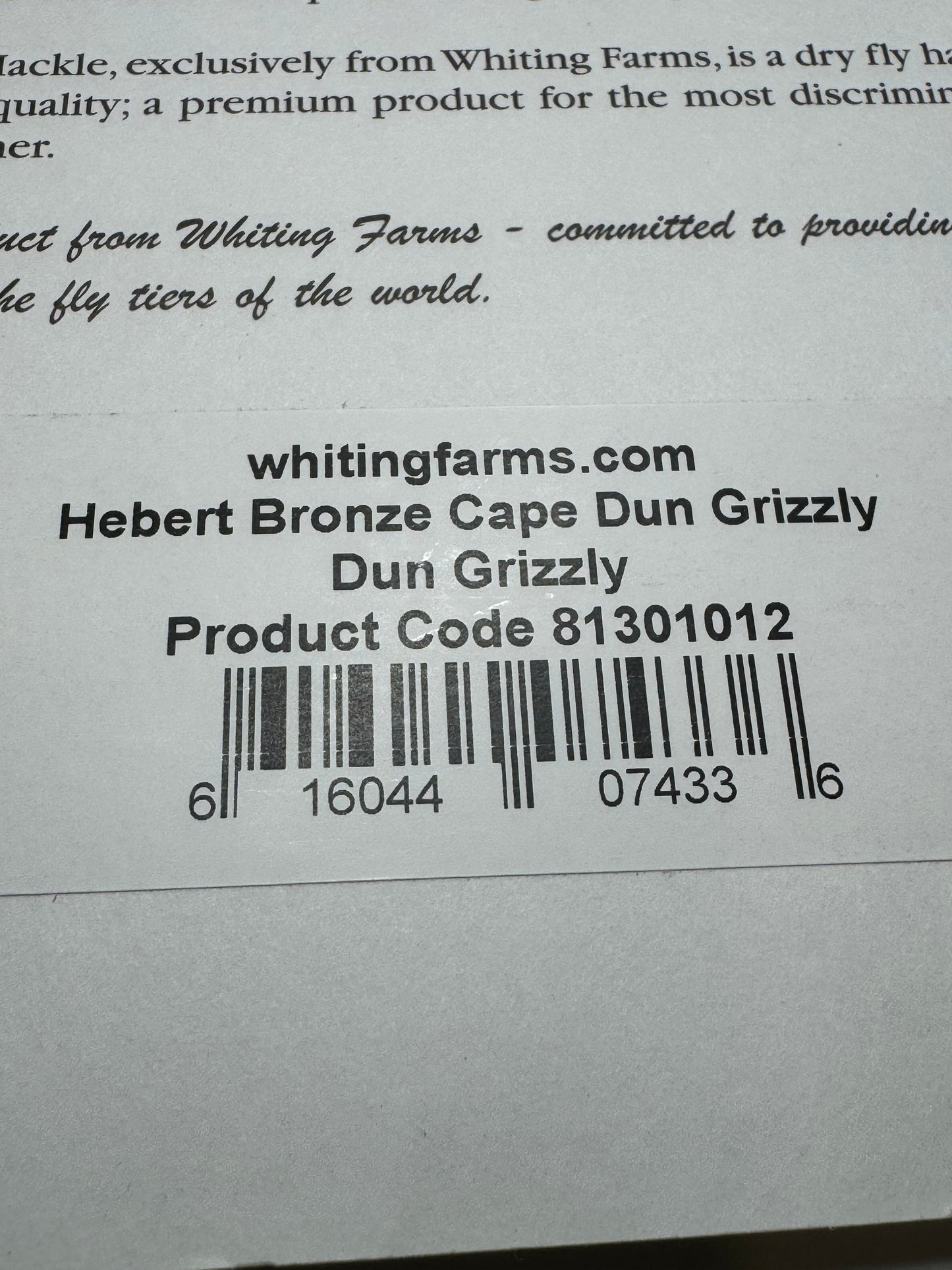 Whiting Farms Hebert Miner Bronze Cape: Dun Grizzly SH023