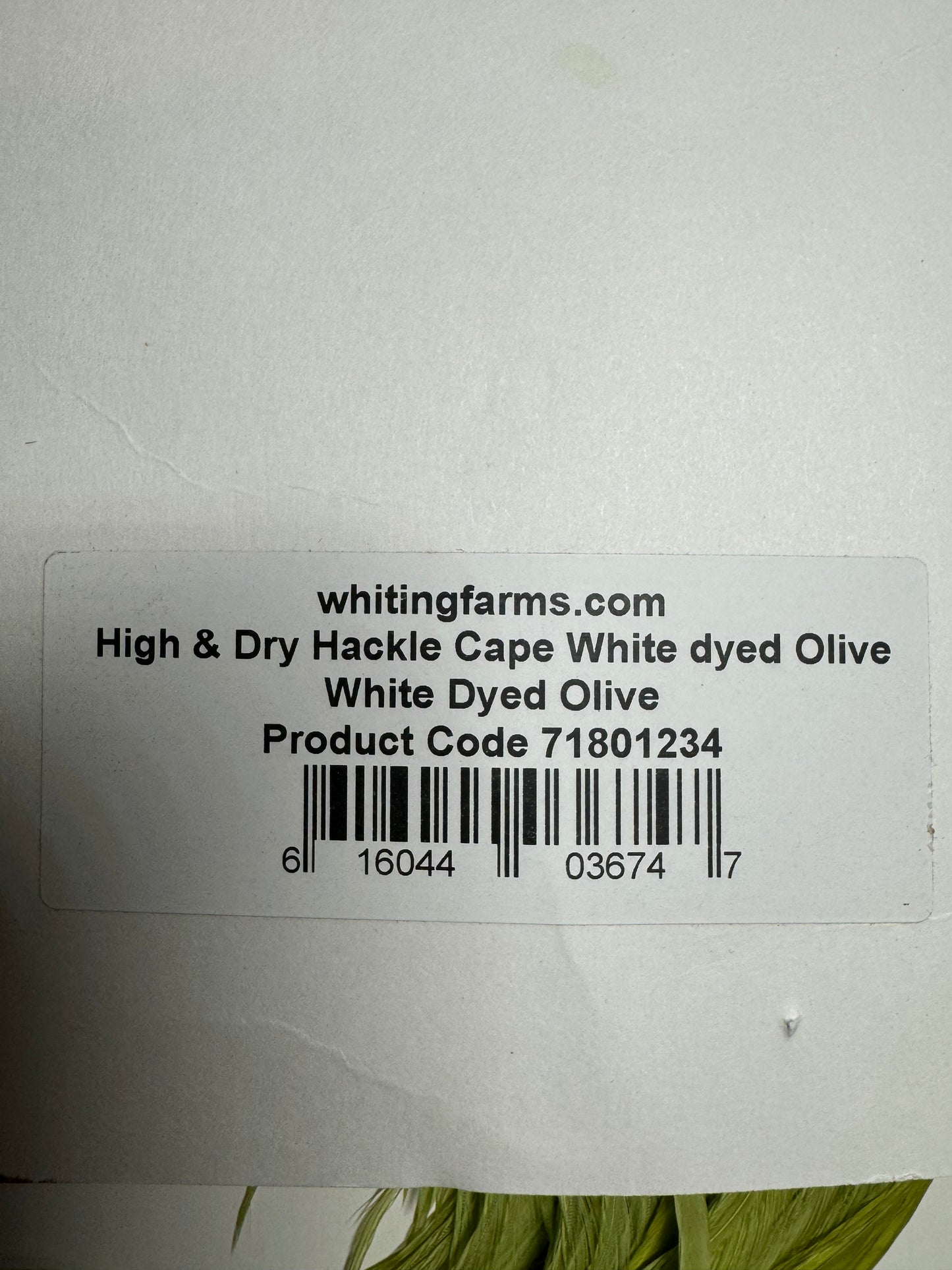 Whiting Farms High & Dry Hackle: White Dyed Olive Cape SH-E-086