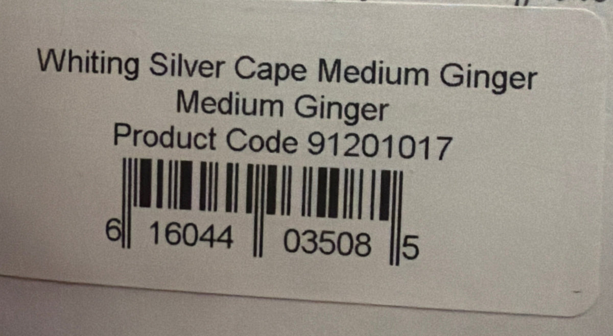 Whiting Farms Silver Grade Fly Tying Cape : MEDIUM GINGER 018