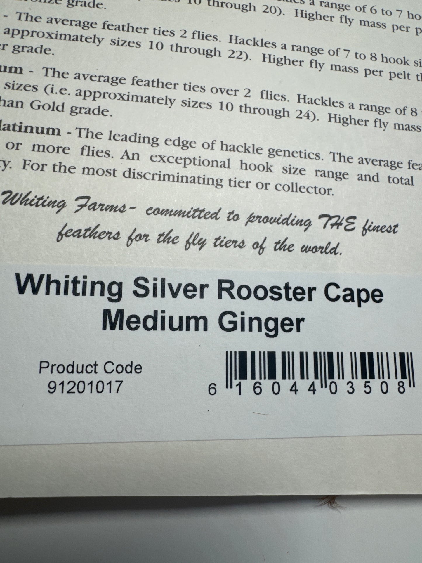 Whiting Farms SILVER Cape: Medium Ginger SH-E-053