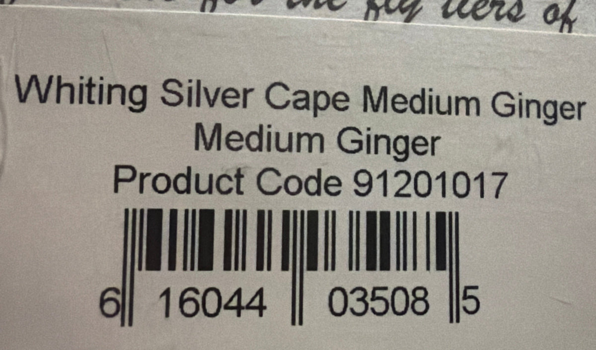 Whiting Farms Silver Grade Fly Tying Cape : MEDIUM GINGER 019