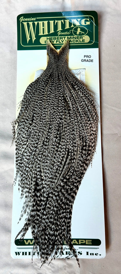 Whiting Hebert Miner Dry Fly Hackle Pro Grade Cape - Grizzly Variant 183-SH-E-L