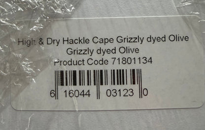 Whiting High and Dry Rooster Cape Grizzly Dyed Olive 336-SH-E-L
