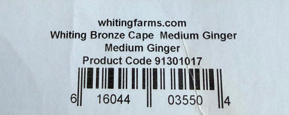 Whiting Dry Hackle Bronze Grade Cape Medium Ginger 585-SH-E-L
