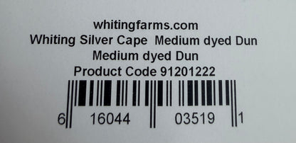 Whiting Farms Silver Grade Rooster Cape Medium Dyed Dun 770-SH-E-L
