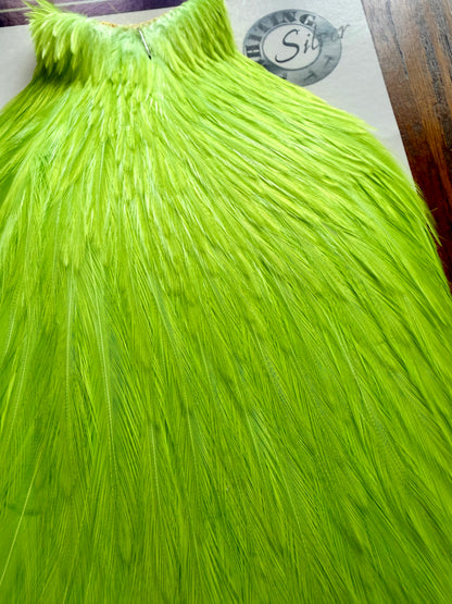 Whiting American Hackle Silver Grade Cape White Dyed Chartreuse 370-SH-E-L