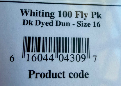 Whiting Dry Fly Hackle 100’s Size 16 Dark Dyed Dun 818-SH-E-L