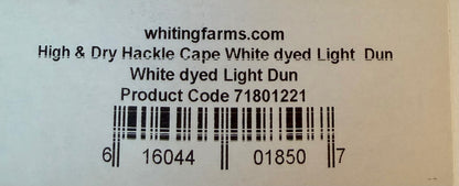 Whiting Farms High and Dry Hackle Cape White Dyed Light Dun 249-SH-E-L
