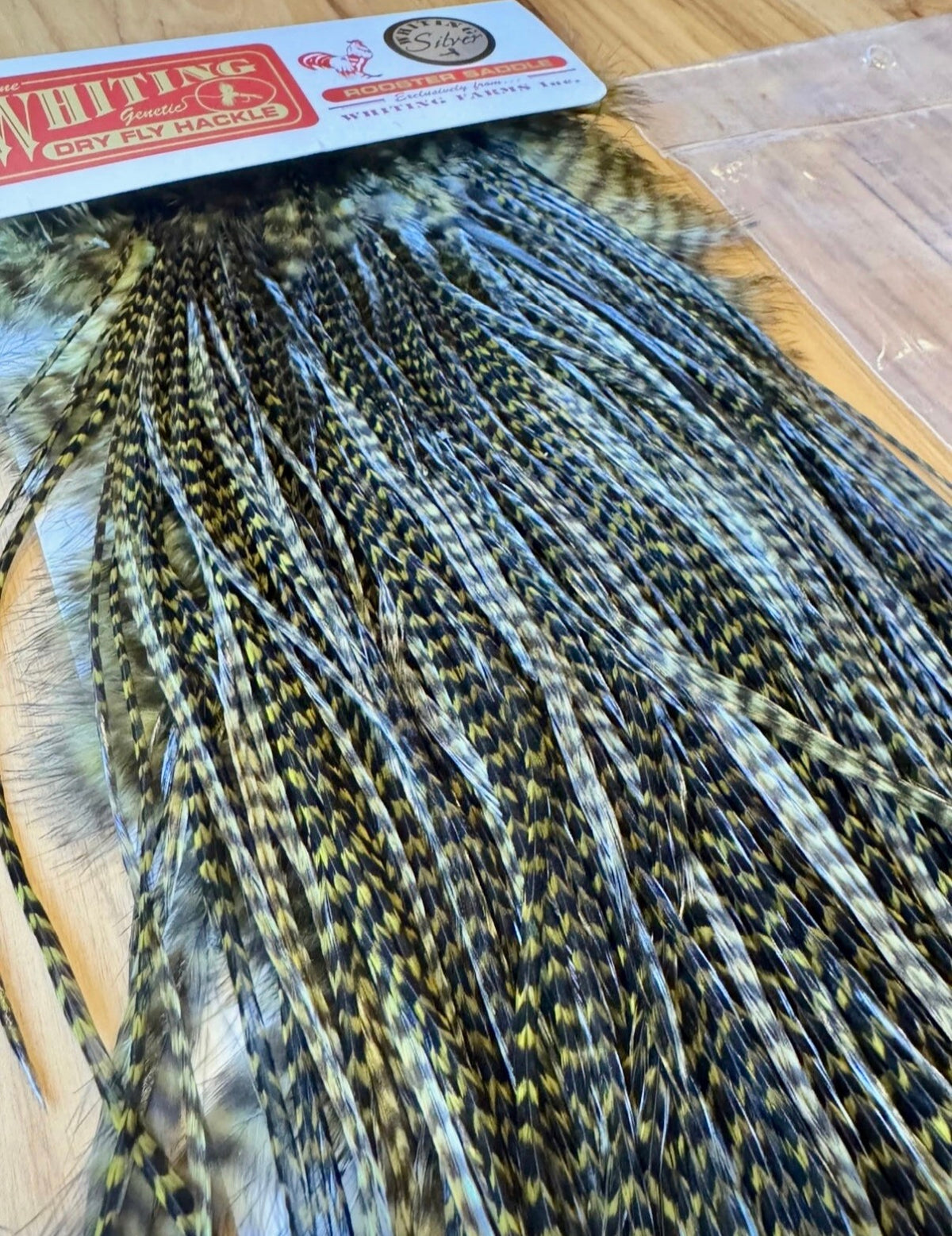 Whiting Farms SILVER Saddle Hackle: GRIZZLY DYED DARK OLIVE 088
