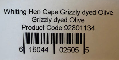 Whiting Farms Hen Cape Grizzly Dyed Olive 392-SH-E-L
