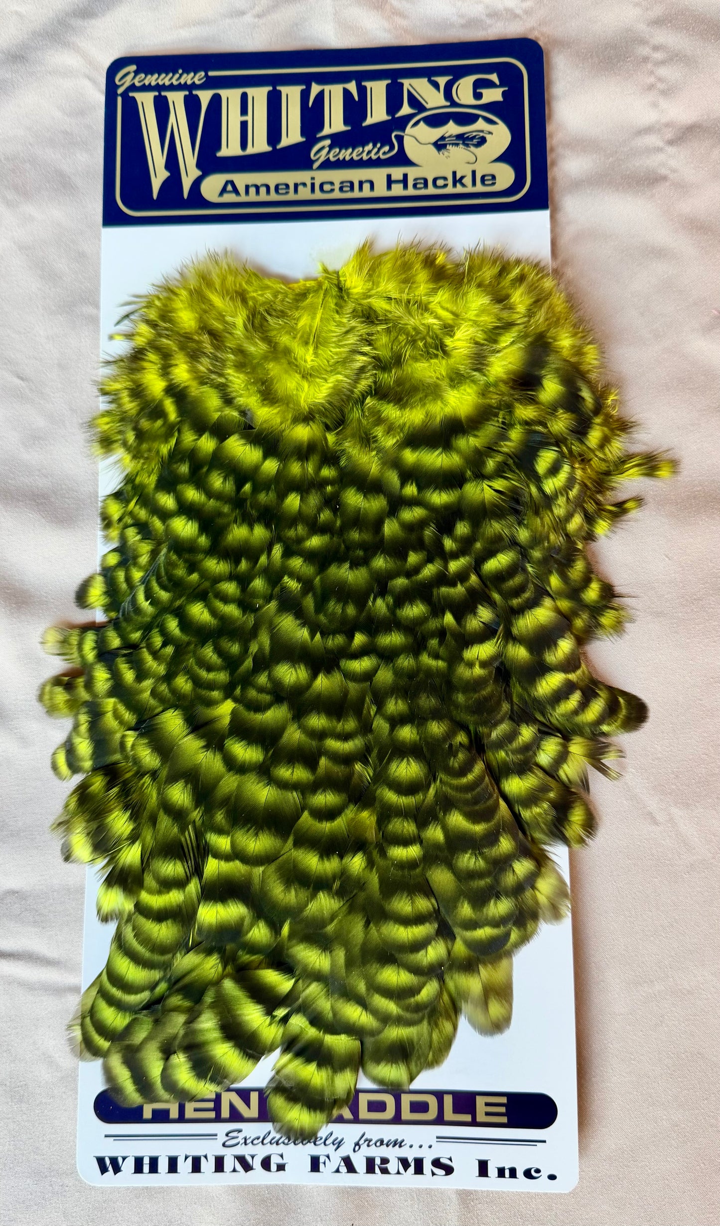 Whiting Farms American Hen Saddle Grizzly Fluor. Yellow Chartreuse 178-SH-E-L