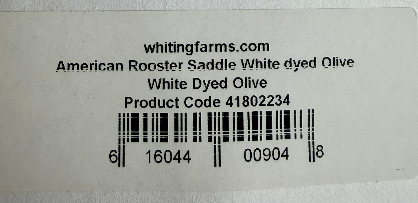 Whiting American Hackle Saddle White Dyed Olive 742-SH-E-L