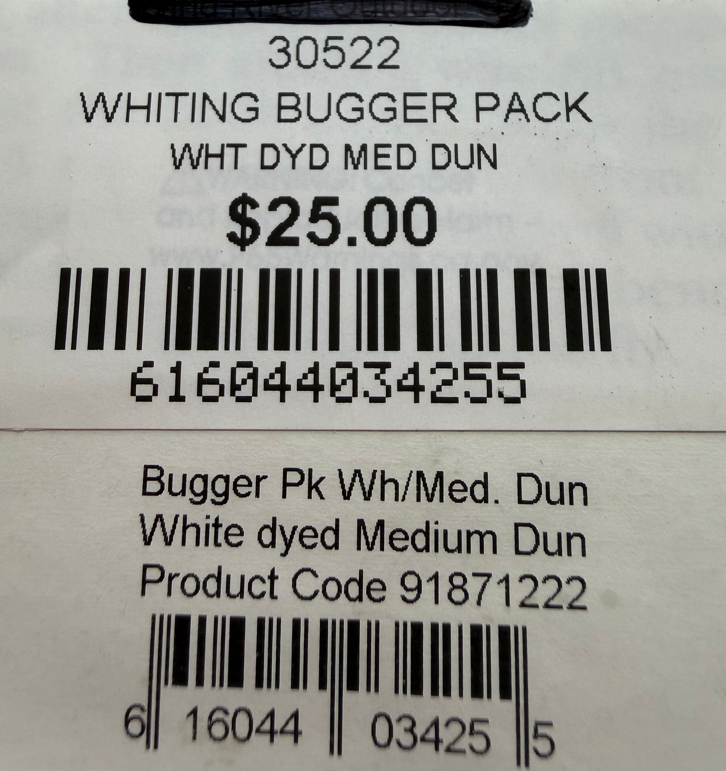 Whiting Farms Bugger Pack White Dyed Medium Dun 314-SH-E-L