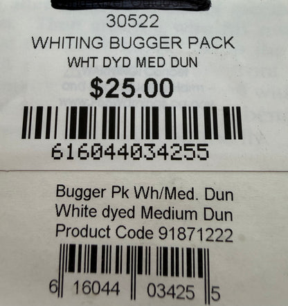 Whiting Farms Bugger Pack White Dyed Medium Dun 314-SH-E-L