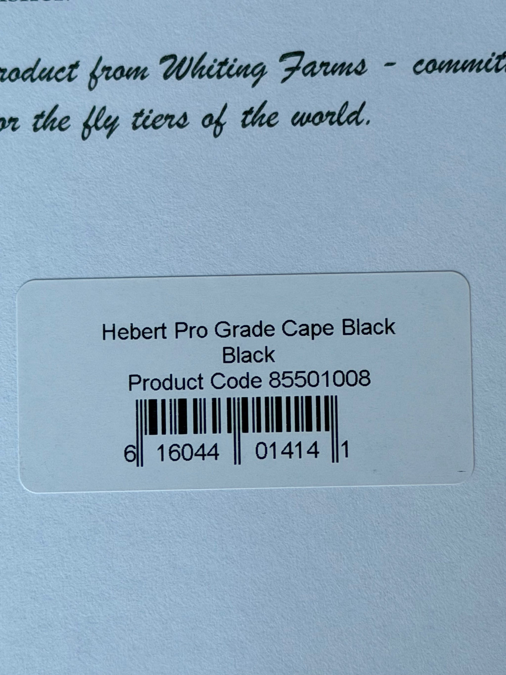 Whiting Hebert Miner Dry Hackle Pro-Grade Cape Black 182-SH-E-L