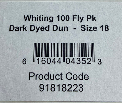 Whiting Dry Fly Hackle 100’s Size 18 Dark Dyed Dun 826-SH-E-L