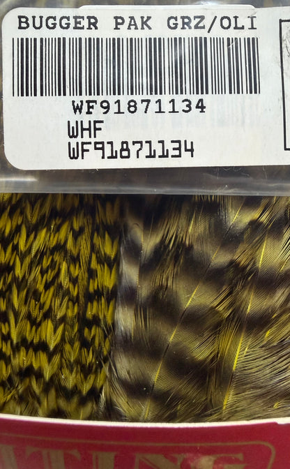 Whiting Bugger Pack Grizzly Dyed Olive 729-SH-E-L
