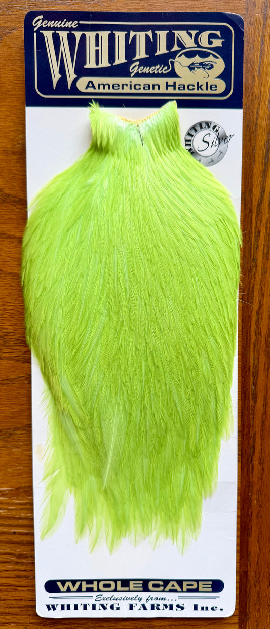 Whiting American Hackle Silver Grade Cape White Dyed Chartreuse 370-SH-E-L