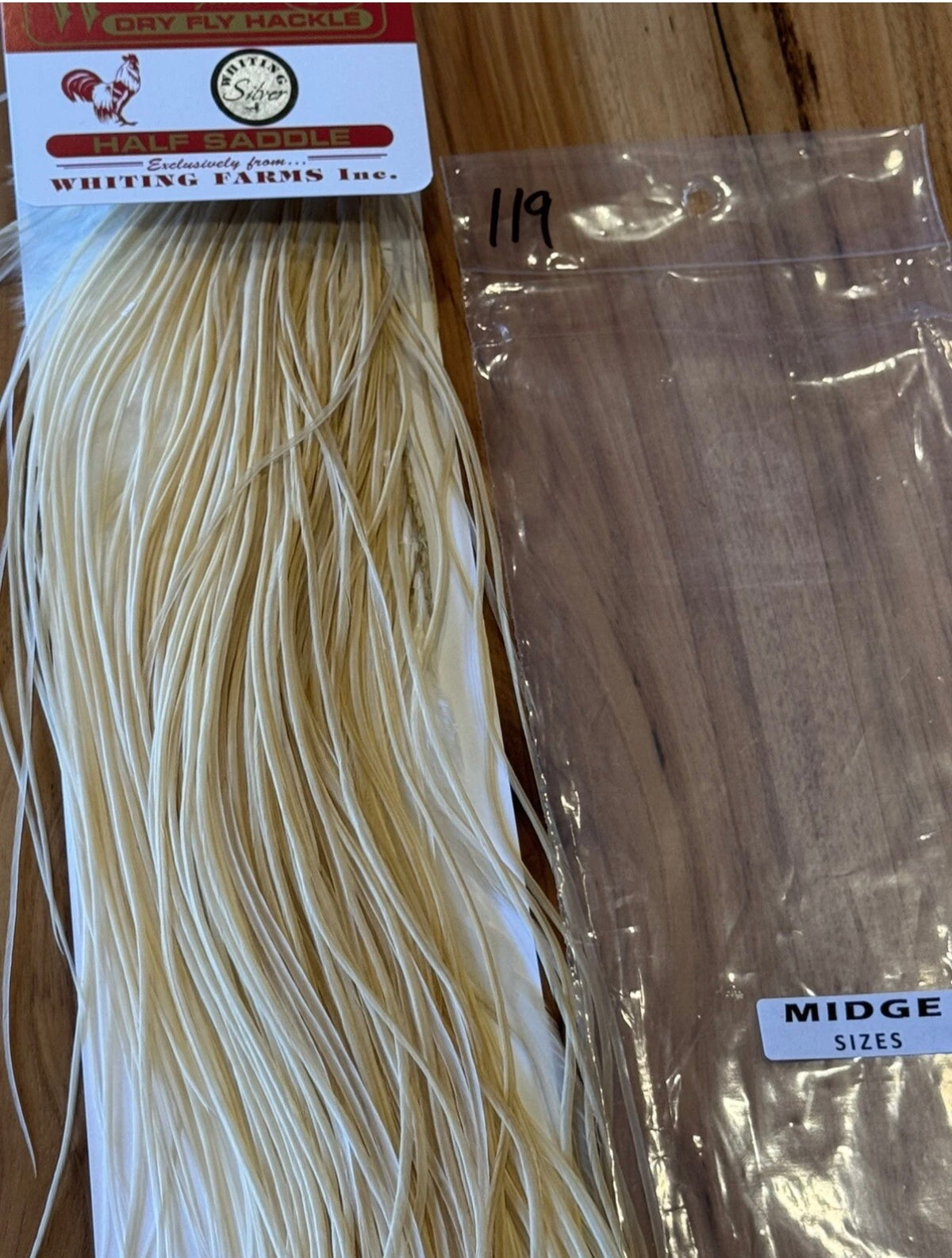 Whiting Farms Dry Fly Hackle SILVER Grade 1/2 Saddle MIDGE LIGHT GINGER  119