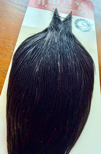 Whiting Farms Silver Rooster Cape Dyed Black 395-SH-E-L