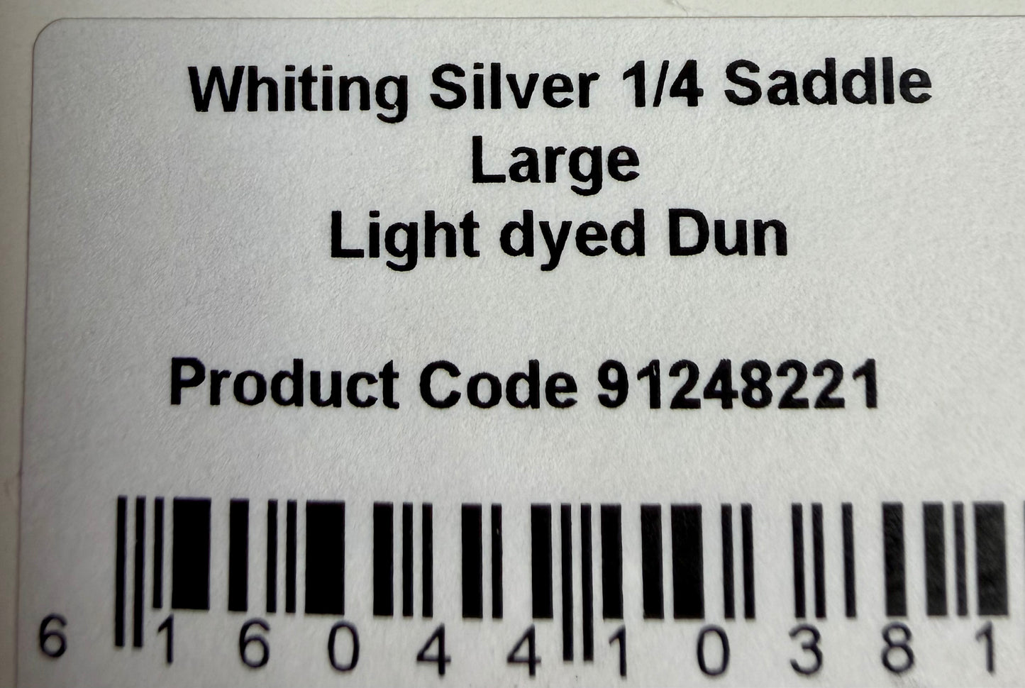 Whiting Silver 1/4 Saddle Large Light Dyed Dun 629-SH-E-L