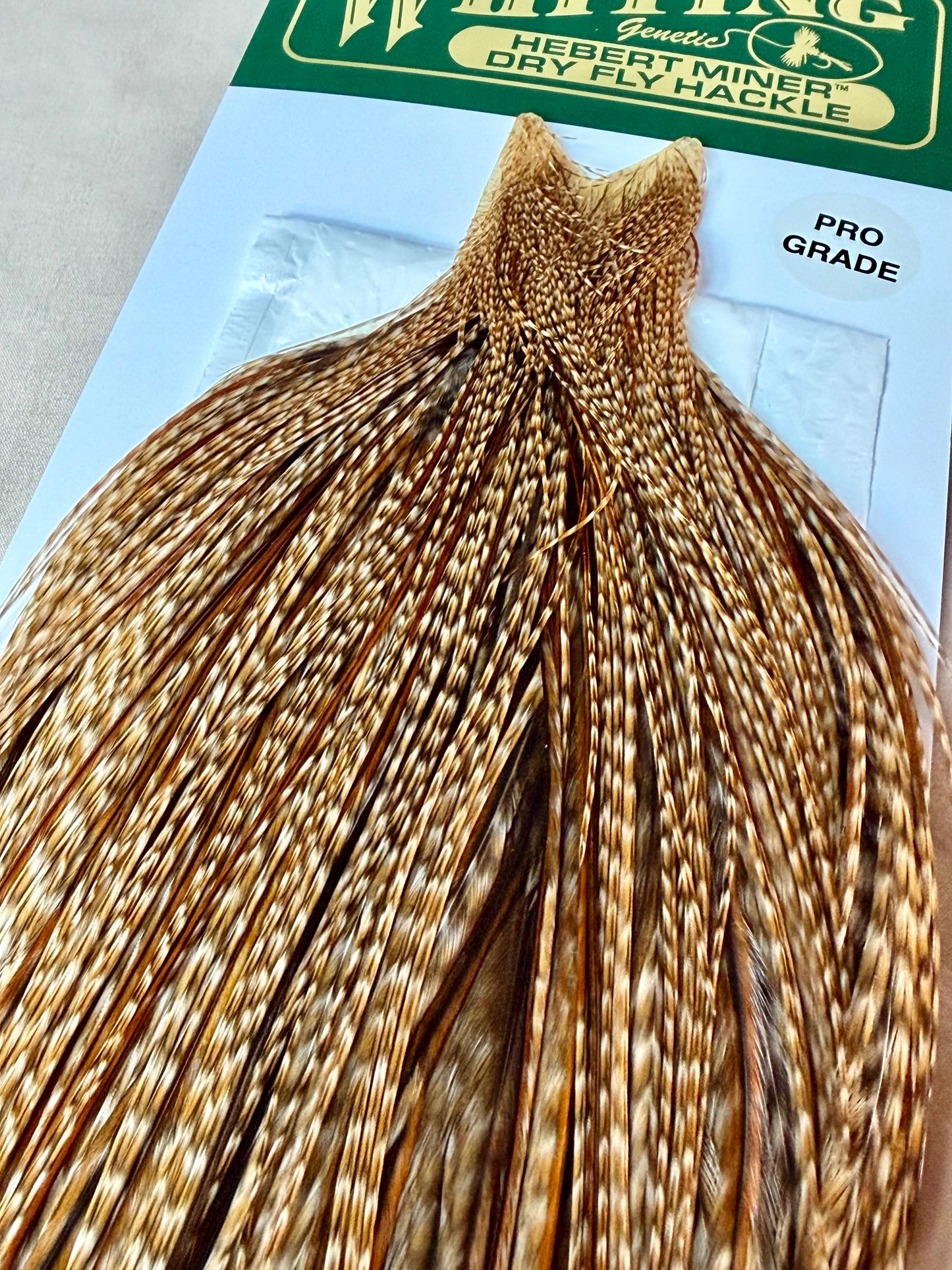 Whiting Hebert Miner Dry Hackle Pro Grade Cape - Dun Grizzly 184-SH-E-L