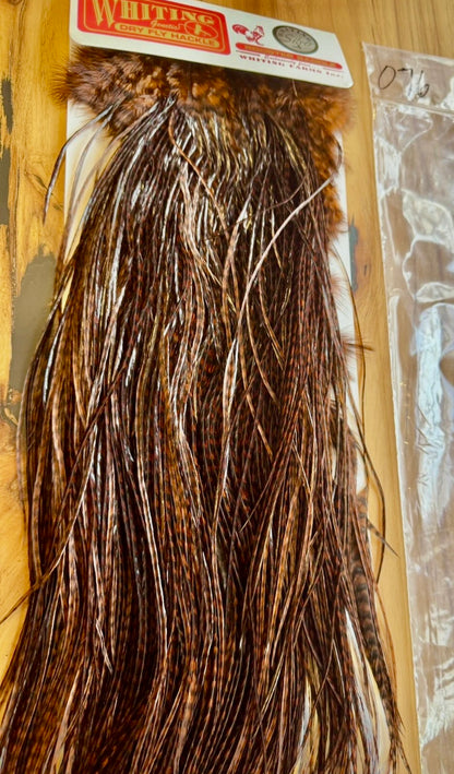 Whiting Farms SILVER Saddle Hackle: GRIZZLY DYED COACHMAN BROWN 076