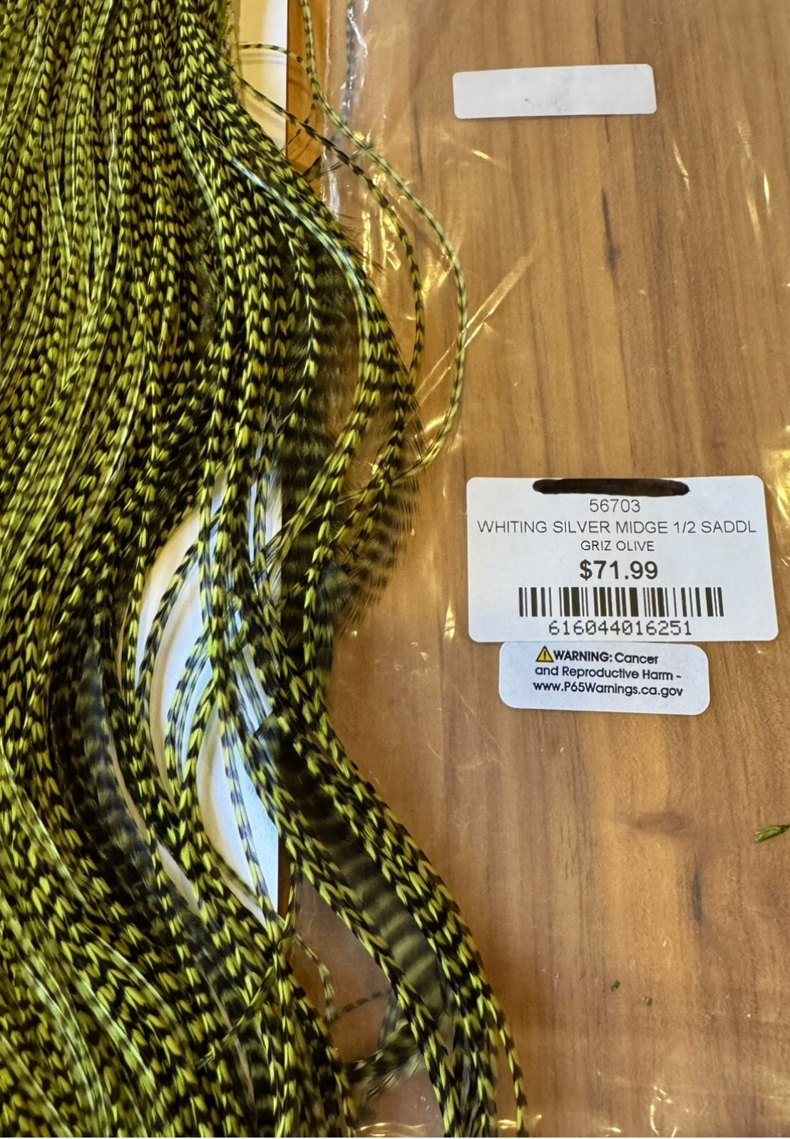 Whiting Farms Dry Fly Hackle SILVER Grade MIDGE 1/2 Saddle GRIZZLY OLIVE New 134