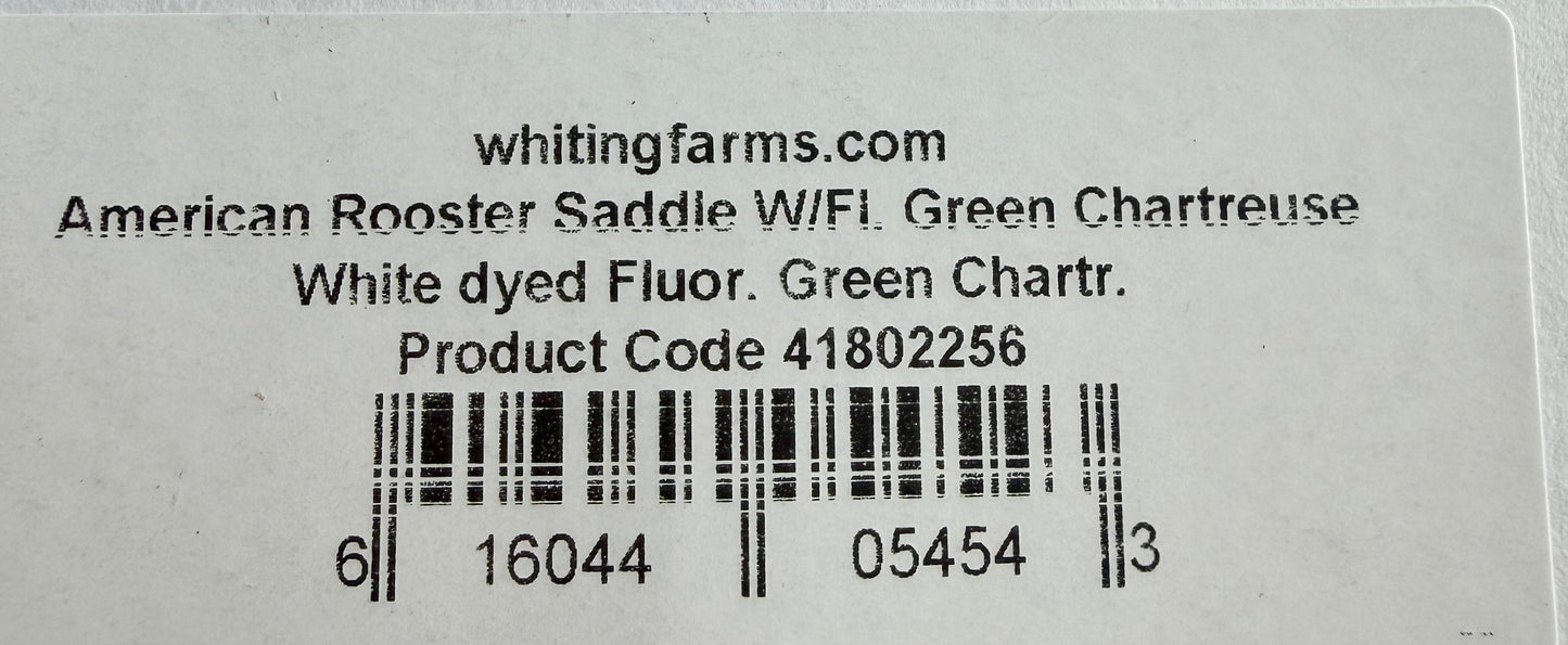 Whiting American Hackle Saddle White Dyed Fluo Green Chartreuse 741-SH-E-L