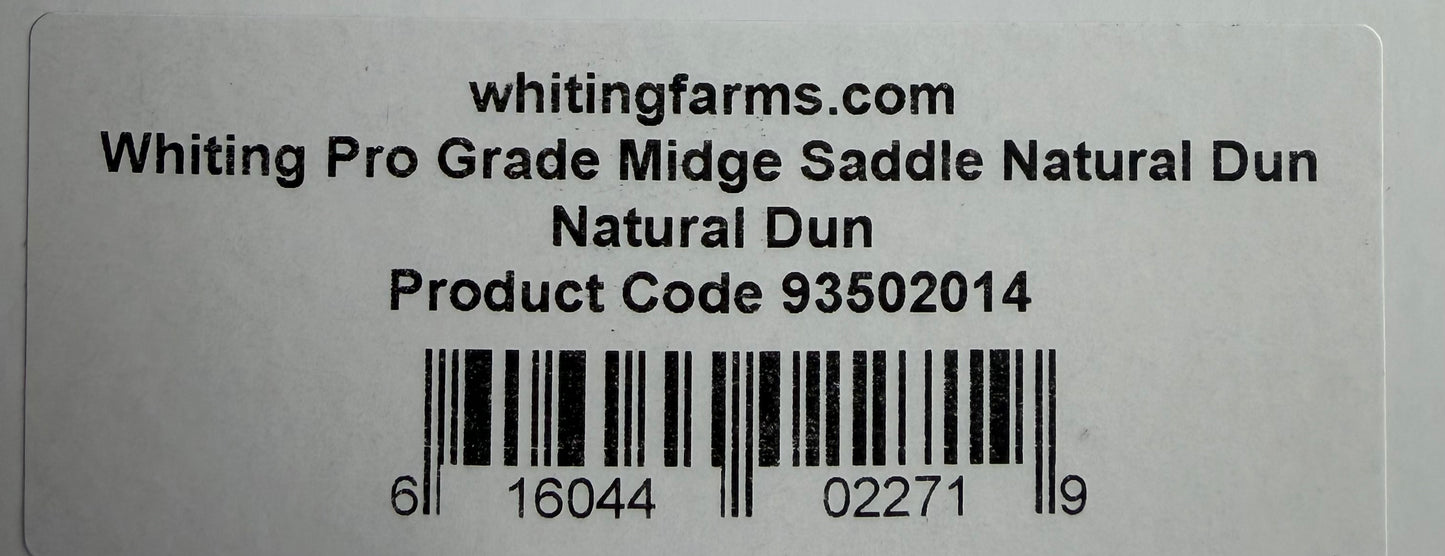 Whiting Pro Grade Midge Rooster Saddle Natural Dun 657-SH-E-L