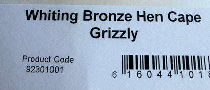 Whiting Farm Bronze Hen Cape Grizzly 736-SH-E-L