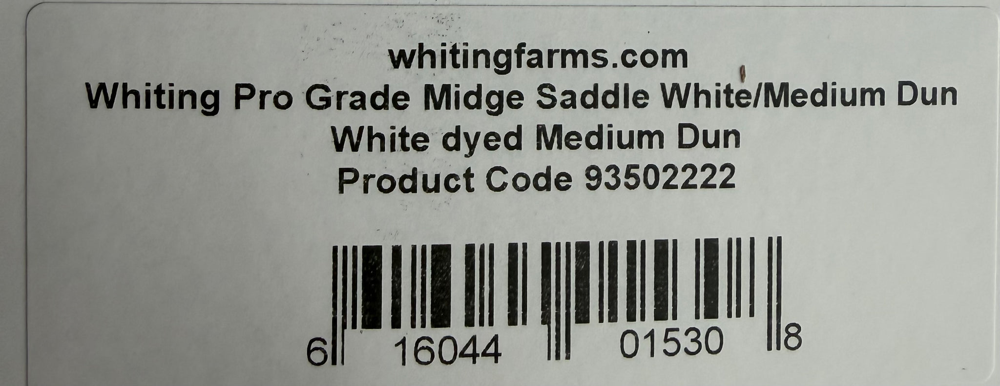 Whiting Pro Grade Midge Rooster Saddle White Dyed Medium Dun 765-SH-E-L