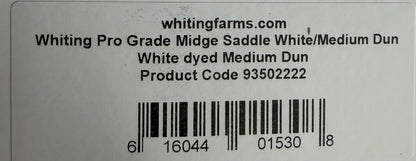 Whiting Pro Grade Midge Rooster Saddle White Dyed Medium Dun 765-SH-E-L