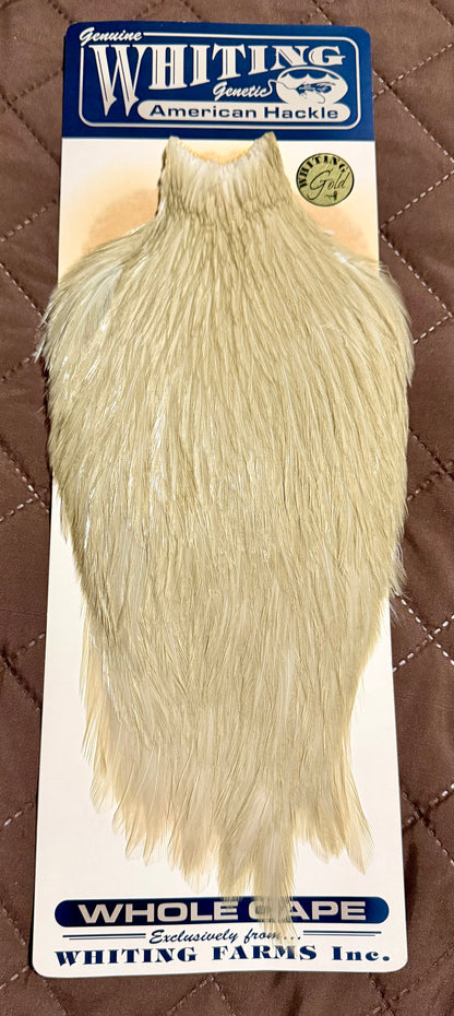 Whiting American Hackle Gold Grade Cape White Dyed Tan 278-SH-E-L