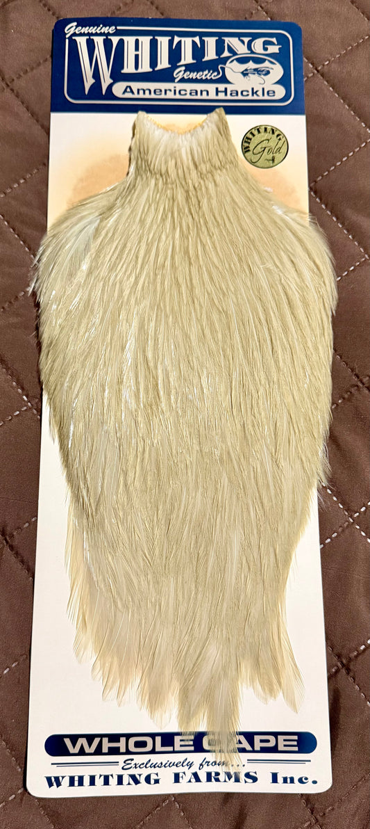Whiting American Hackle Gold Grade Cape White Dyed Tan 278-SH-E-L