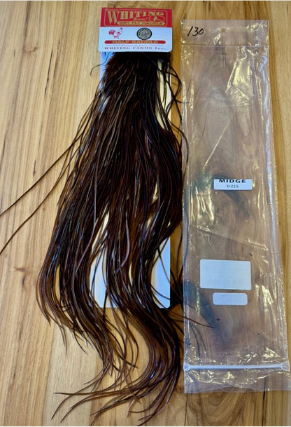 Whiting Farms Dry Fly Hackle SILVER  MIDGE 1/2 SADDLE  DYED COACHMAN New 130