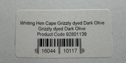 Whiting Farms Hen Cape Grizzly Dyed Dark Olive 308-SH-E-L