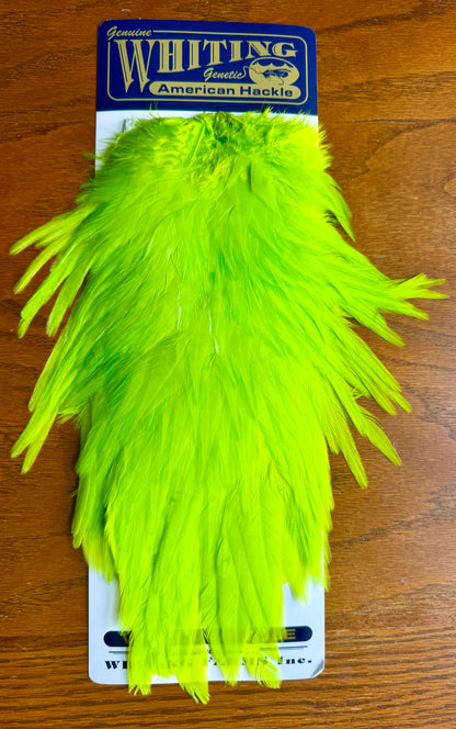 Whiting American Hackle Saddle White Dyed Fluo Green Chartreuse 741-SH-E-L