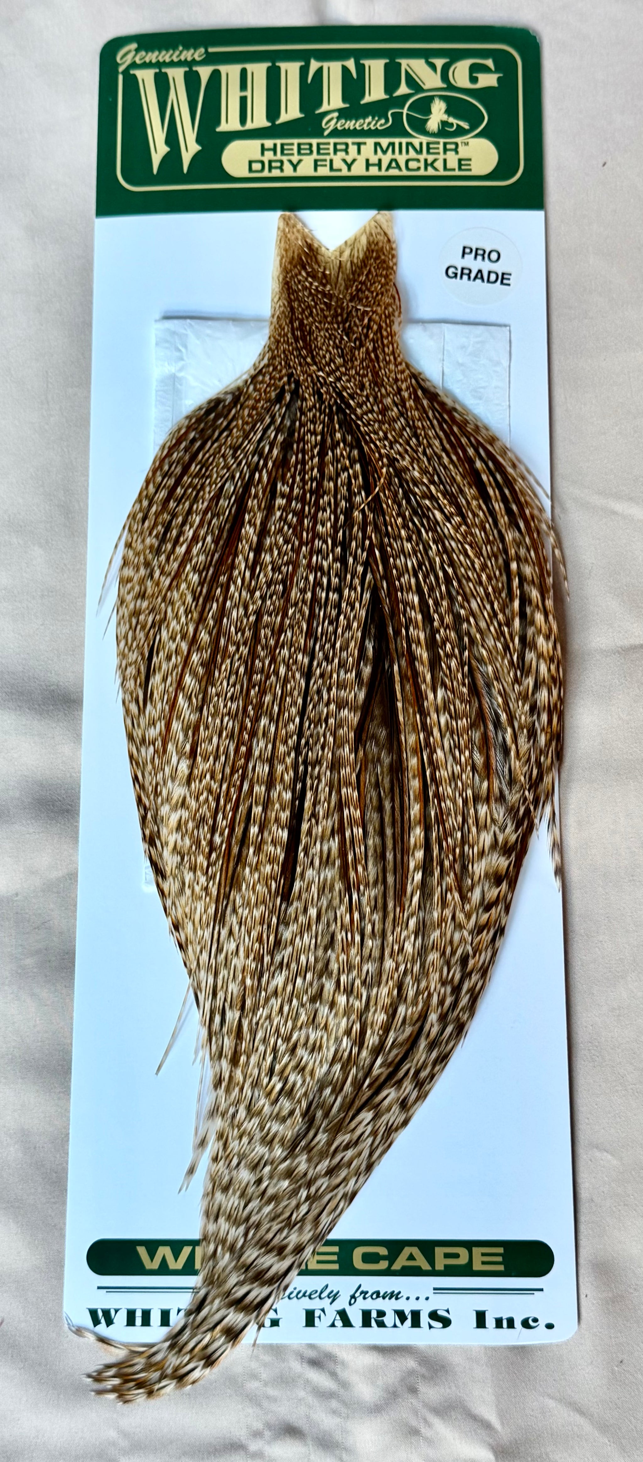 Whiting Hebert Miner Dry Hackle Pro Grade Cape - Dun Grizzly 184-SH-E-L
