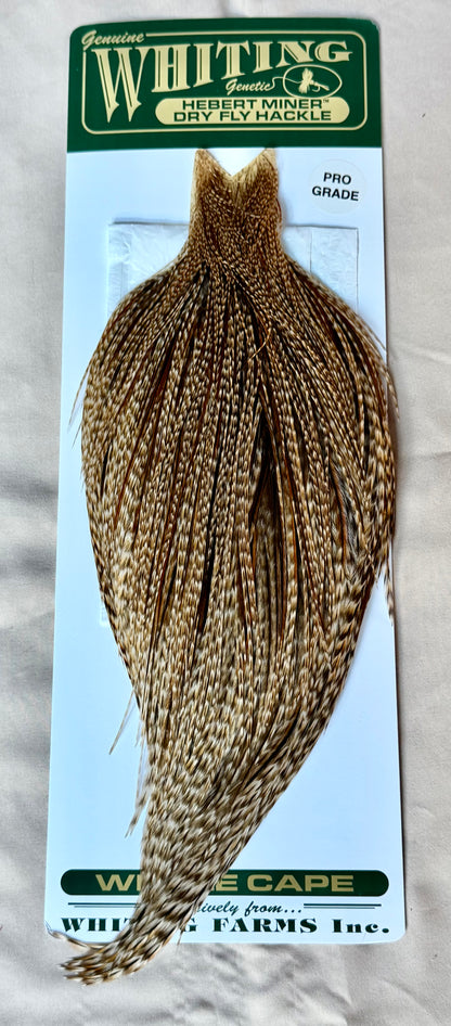 Whiting Hebert Miner Dry Hackle Pro Grade Cape - Dun Grizzly 184-SH-E-L