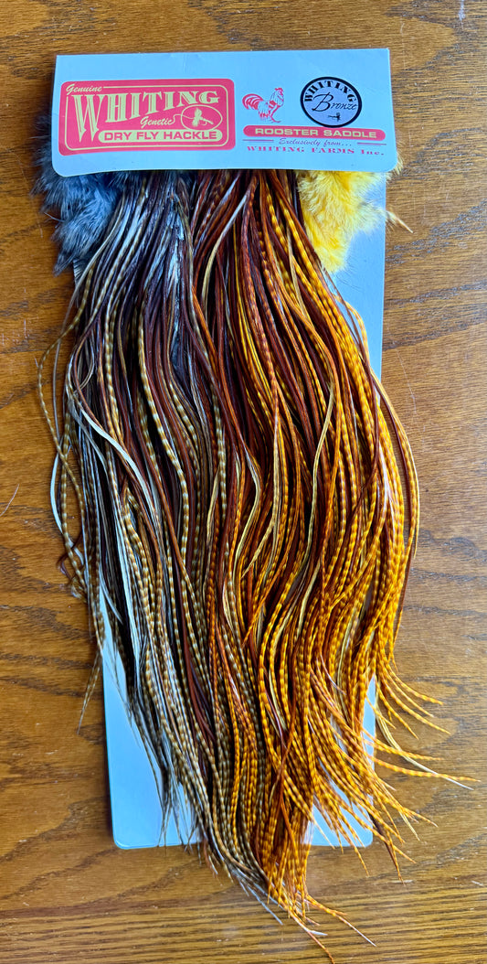 Whiting Farms Bronze Rooster Saddle, Barred Dark Ginger 650-SH-E-L
