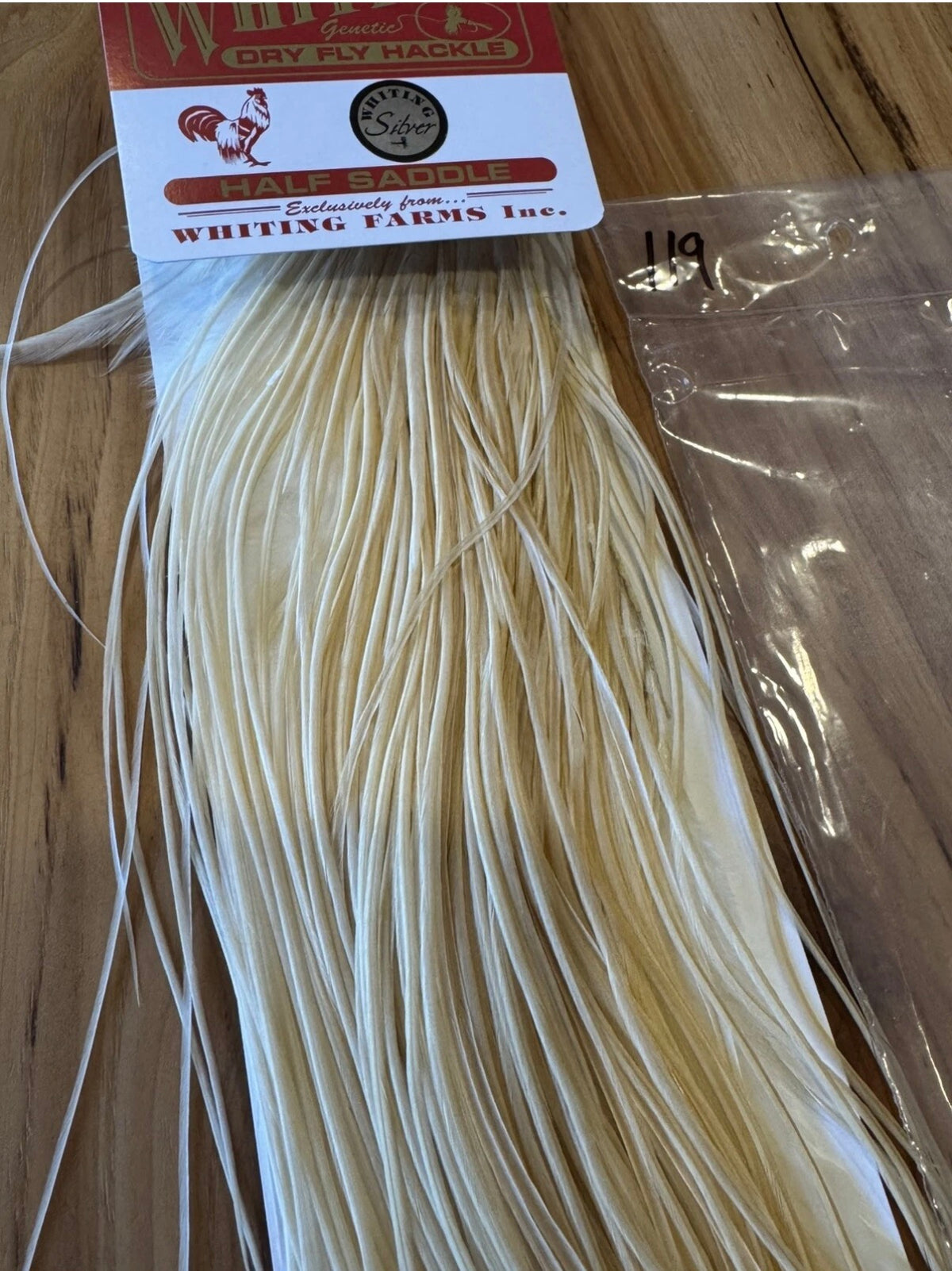 Whiting Farms Dry Fly Hackle SILVER Grade 1/2 Saddle MIDGE LIGHT GINGER  119